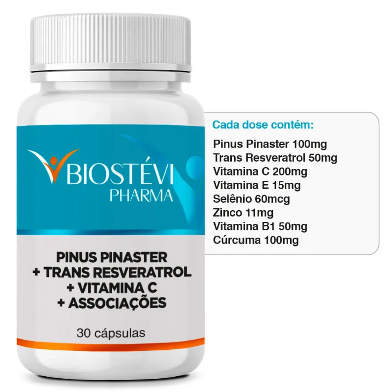 Composto Antioxidante | Pinus Pinaster + Trans Resveratrol + Vitamina C + Associações 30 Cápsulas