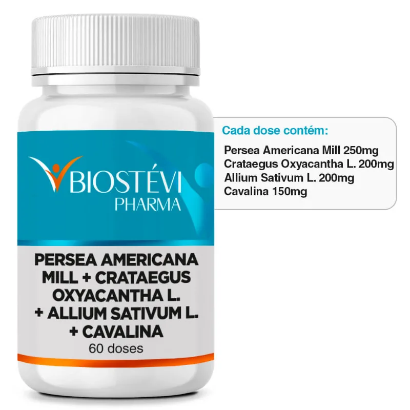 Composto para Hipertensão (Pressão Alta) | Crataegus Crataegus oxyacantha + Alho Allium sativum + Abacateiro Persea americana 60 Doses