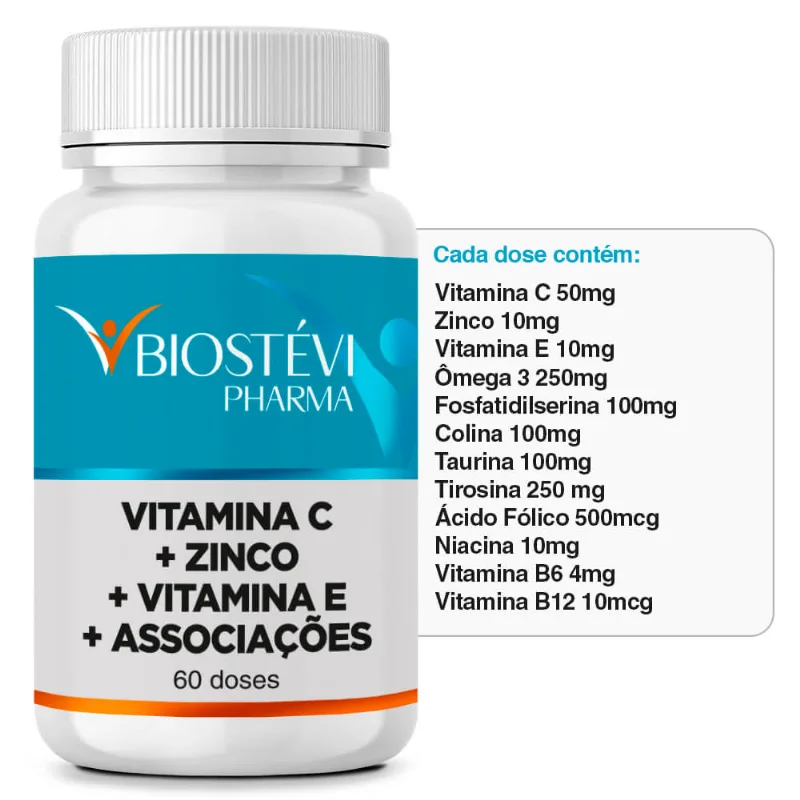 Suplemento para TDAH | Vitamina C 50mg + Zinco 10mg + Vitamina E 10mg + Associações 60 Doses