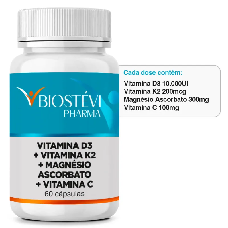 Booster de Imunidade | Vitamina D3 + Vitamina K2 + Magnésio Ascorbato + Vitamina C 60 Cápsulas Booster de Imunidade | Vitamina D3 + Vitamina K2 + Magnésio Ascorbato + Associações 60 Cápsulas