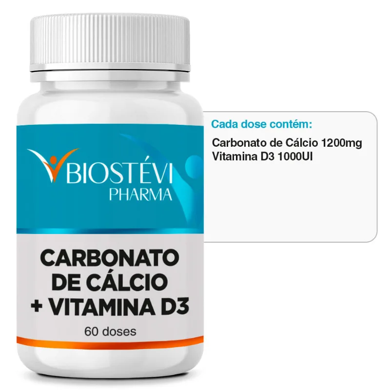 Carbonato de Cálcio 1200mg + Vitamina D3 1000UI 60 Doses Carbonato de Cálcio 1200mg + Vitamina D3 1000UI 60 Cápsulas