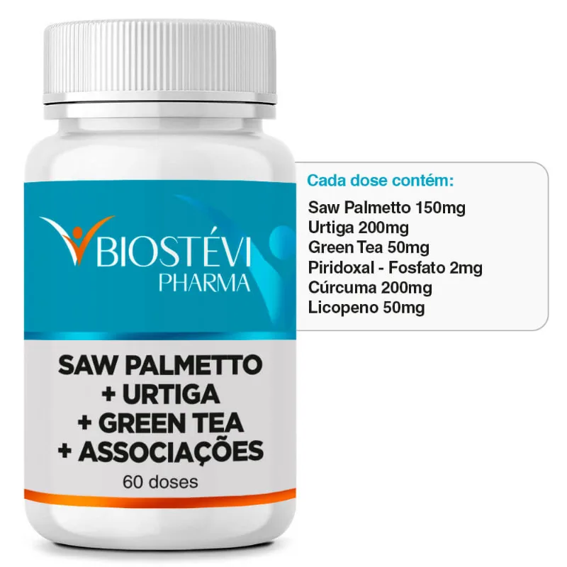 Redutor Natural de DHT | Saw Palmetto + Urtiga + Green Tea + Associações 60 Doses