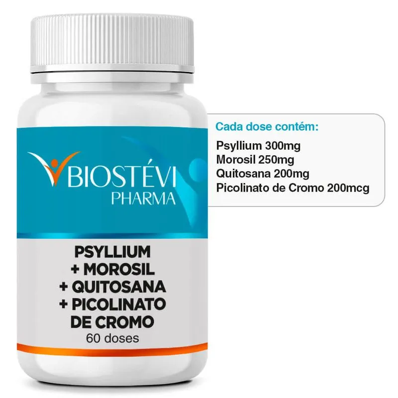 Composto para saciedade com psyllium, morosil, quitosana e picolinato de cromo 60 doses