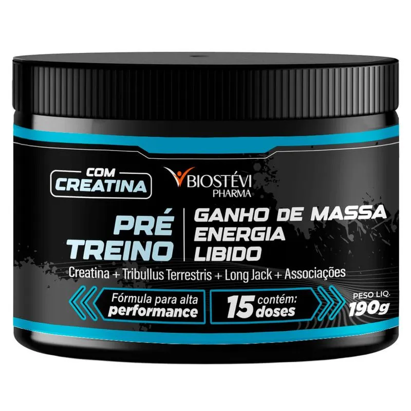 Pré-Treino para Ganho de Massa, Energia e Libido | Creatina + Tribullus Terrestris + Long Jack + Associações 190g 15 Doses
