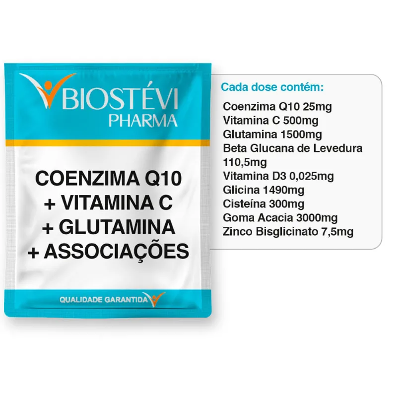 Vitaminas, minerais, aminoácidos e fibras 30 sachês | Coenzima Q10 + Vitamina C + Glutamina + Associações