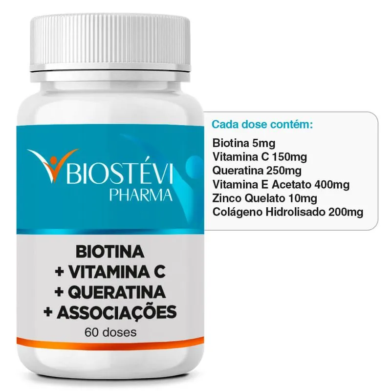 Fórmula para Crescimento Capilar | Biotina + Vitamina C + Queratina + Associações 60 Doses