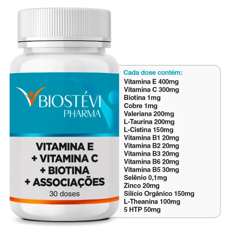 Composto para Tratamento da Queda Capilar por Estresse | Vitamina E + Vitamina C + Biotina + Associações 30 Doses