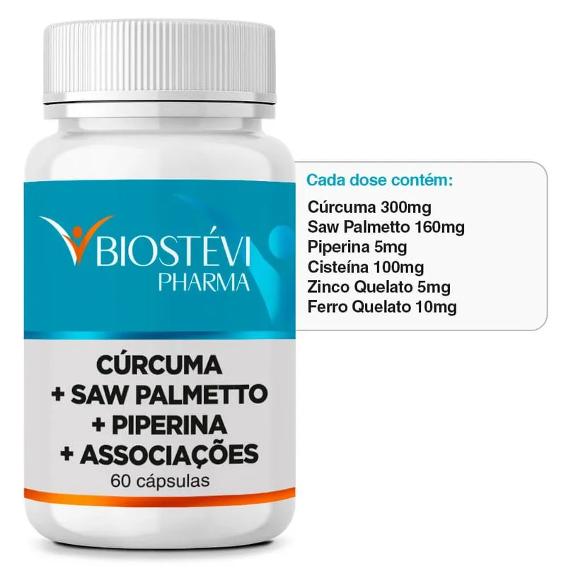Composto para calvície com cúrcuma, saw palmetto, piperina e associações 60 Cápsulas