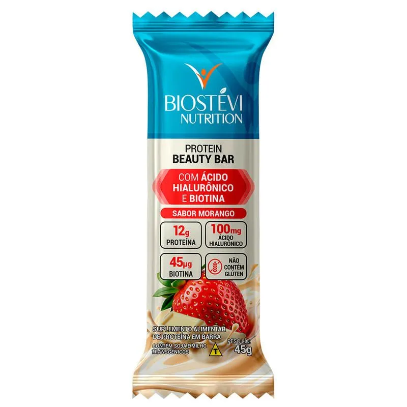 Protein Beauty Bar com Ácido Hialurônico e Biotina (Sabor Morango) 45g Nutrition - Barra de Proteína Premium