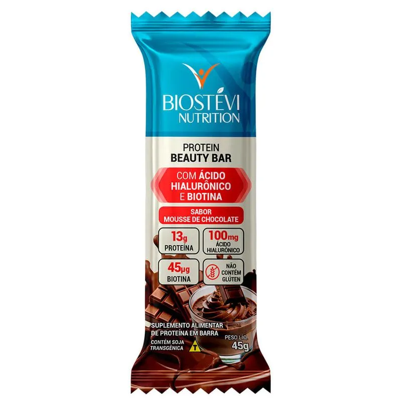 Protein Beauty Bar com Ácido Hialurônico e Biotina (Sabor Mousse de Chocolate) 45g Nutrition - Barra de Proteína Premium