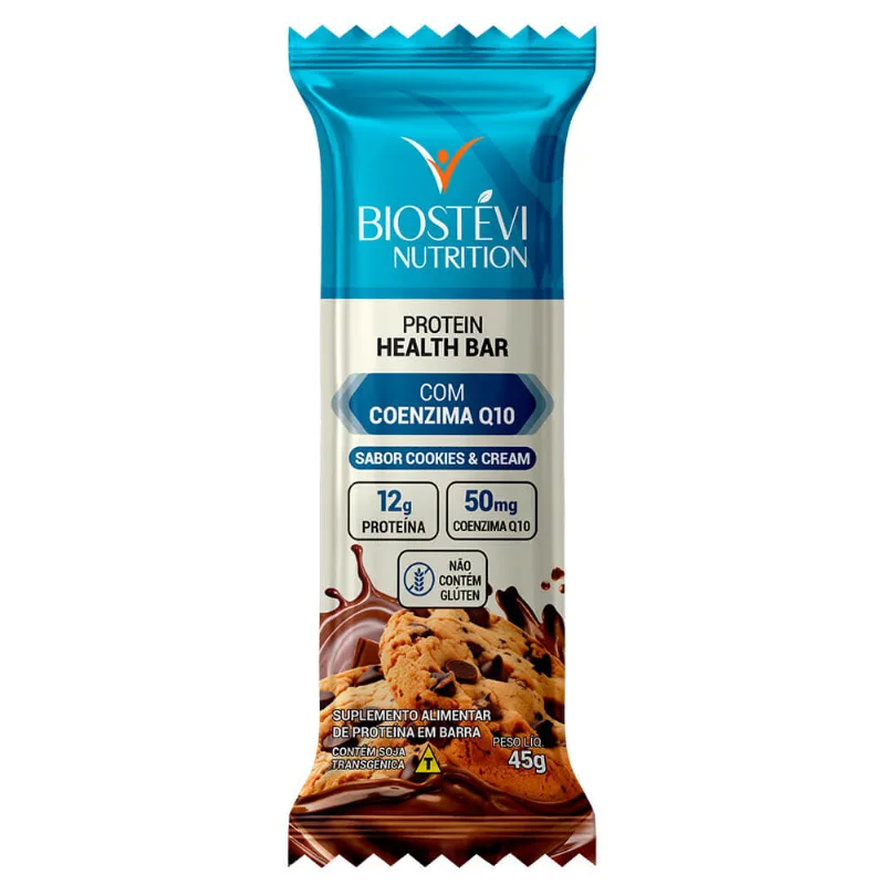 Protein Health Bar com Coenzima Q10 (Sabor Cookies&Cream) 45g Nutrition - Barra de Proteína Premium