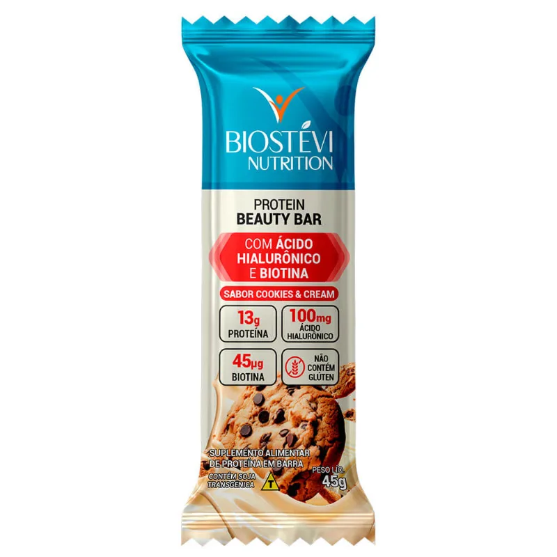 Protein Beauty Bar com Ácido Hialurônico e Biotina (Sabor Cookies&Cream) 45g Nutrition - Barra de Proteína Premium