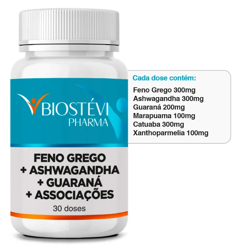 Estimulante Masculino | Feno Grego + Ashwagandha + Guaraná + Associações 30 Doses