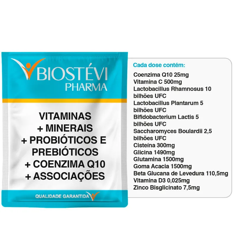 Composto para Saúde Intestinal (Disbiose) e Imunidade | Vitaminas + Minerais + Probióticos e Prebióticos + Coenzima Q10 15 Sachês Sabor Laranja