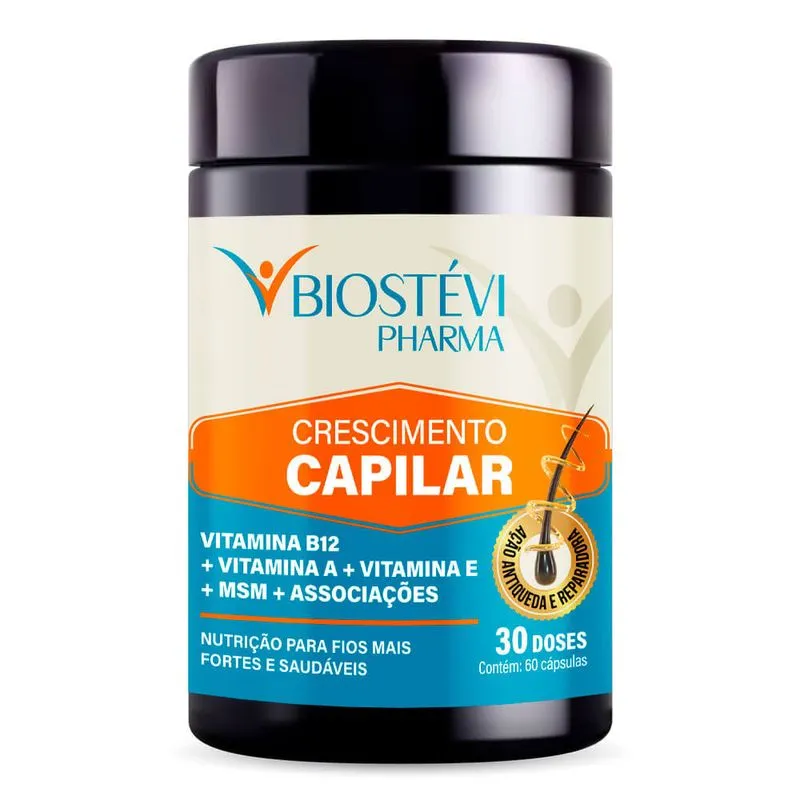 Crescimento Capilar em Cápsulas | Vitamina B12 + Vitamina A + Vitamina E + MSM + Associações - 30 doses