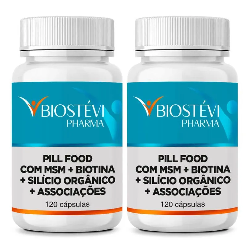 Kit 2 potes pill food turbinado com silício orgânico e msm 120 cápsulas