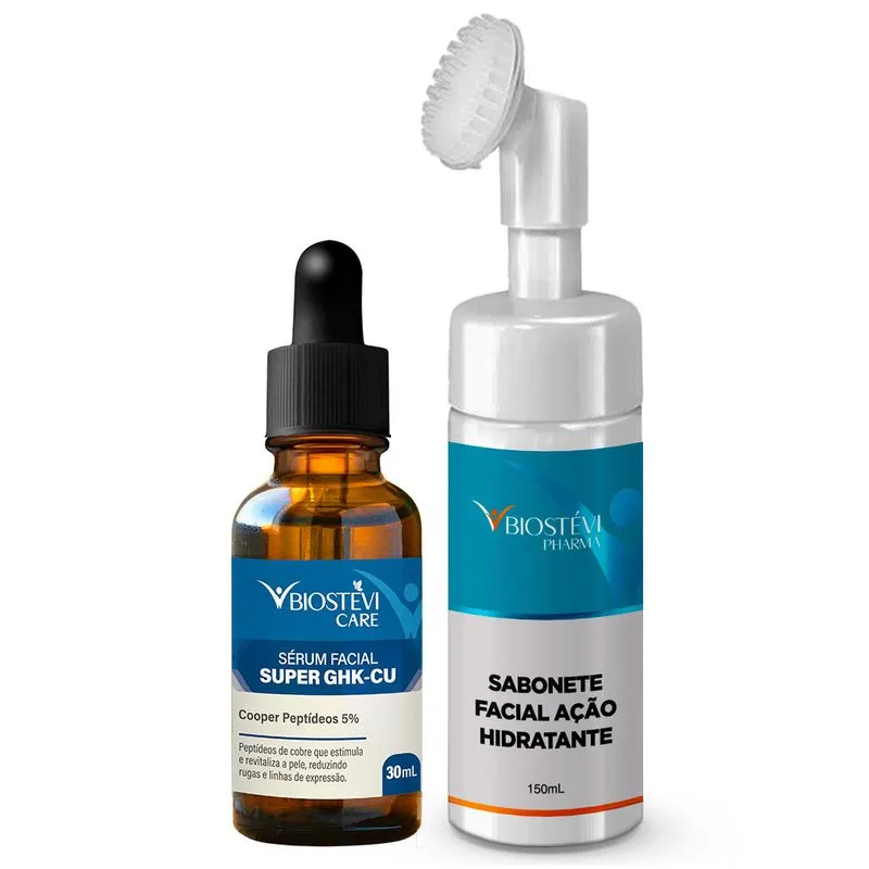 Kit Sérum Facial Super GHK-Cu 30mL + Sabonete Facial Hidratante - Pele Normal e Seca 150mL