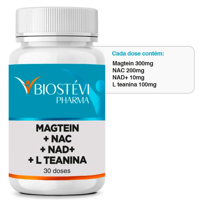 Magtein (Magnésio Treonato) + NAC + NAD+ + L Teanina 30 Doses