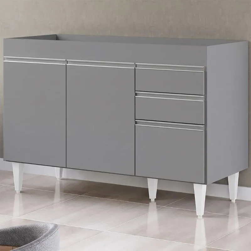 Balcão De Cozinha Michigan 3 Portas 1 Prateleira Mdp Tamanho 117cm Cinza