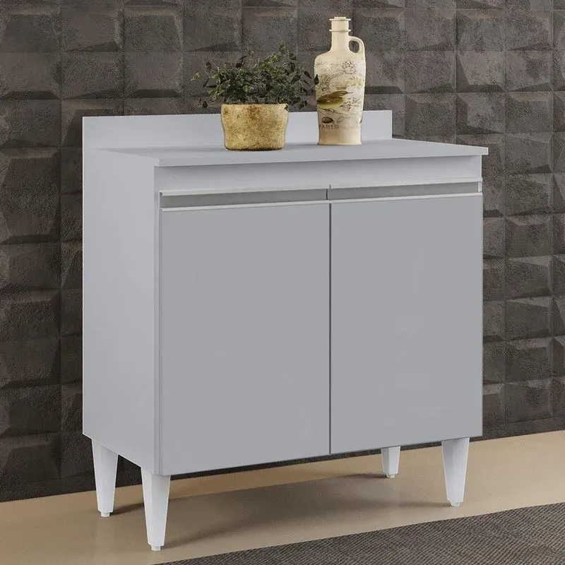 Balcão De Cozinha Multiuso 80cm 2 Portas Hawai Cinza Claro Lumil