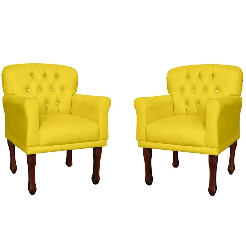 Kit 2 Poltronas Decorativa Sala, Quarto Anita Suede Amarelo