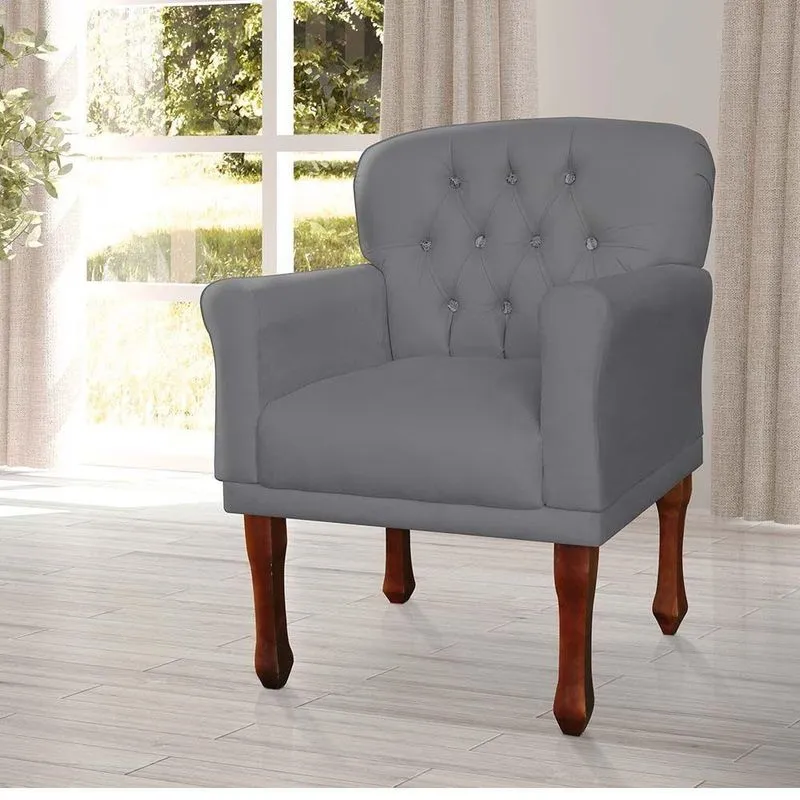 Poltrona Decorativa Anita Suede Cinza 1 Lugar