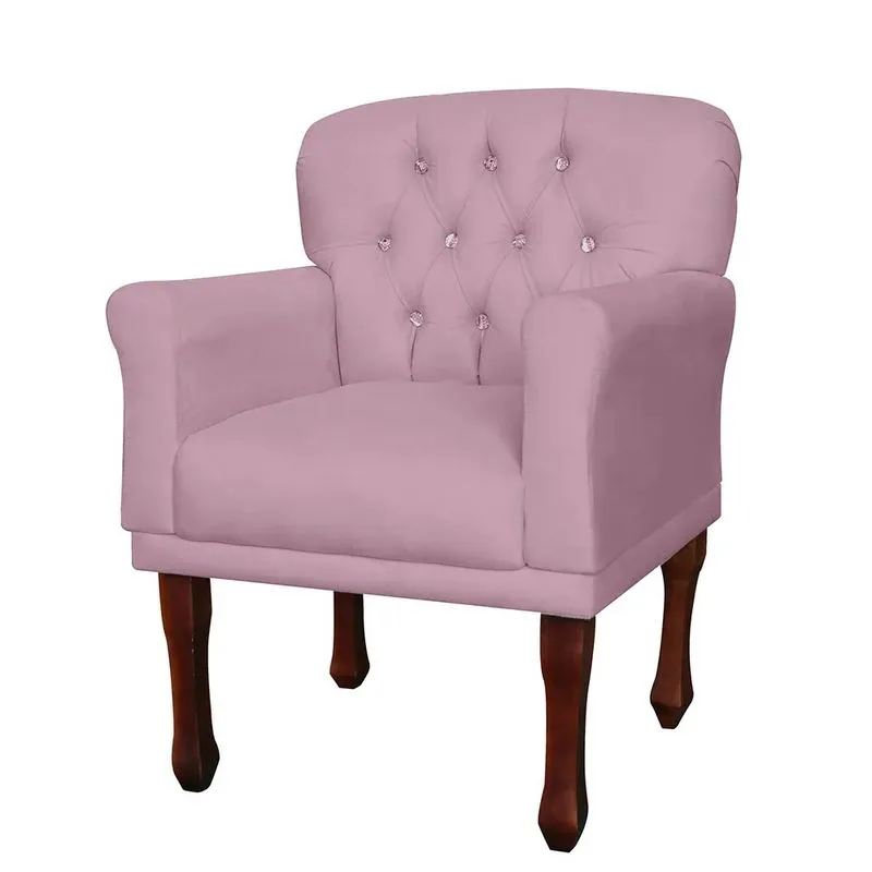 Poltrona Decorativa Sala Anita Pés Luis xv Suede Rosa Bebê