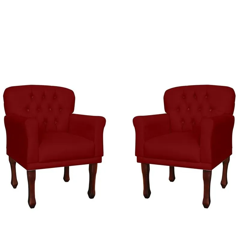 Kit 2 Poltronas Decorativa Sala, Recepção Anita Suede Bordô
