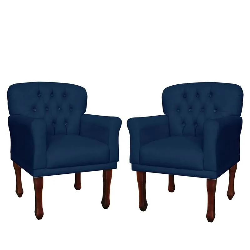 Kit 2 Poltrona Decorativa para Sala Anita Suede Azul Marinho