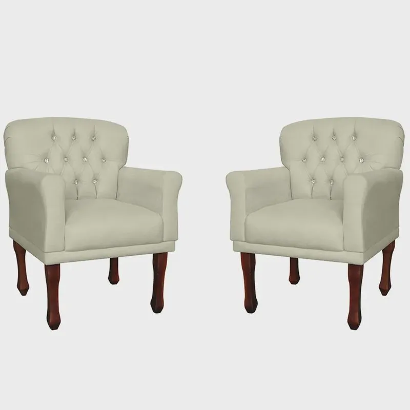 Kit 02 Poltronas Decorativas Anita Pés Luis xv Suede Bege - ds Estofados