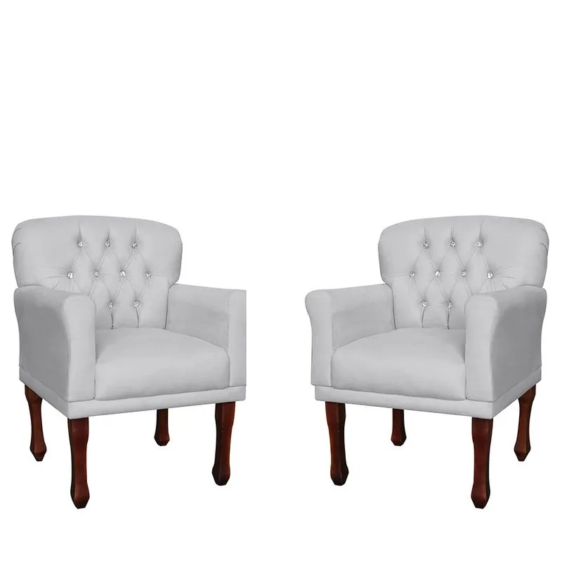 Kit 02 Poltronas Decorativas Anita Pés Luis xv Suede Branco - ds Estofados