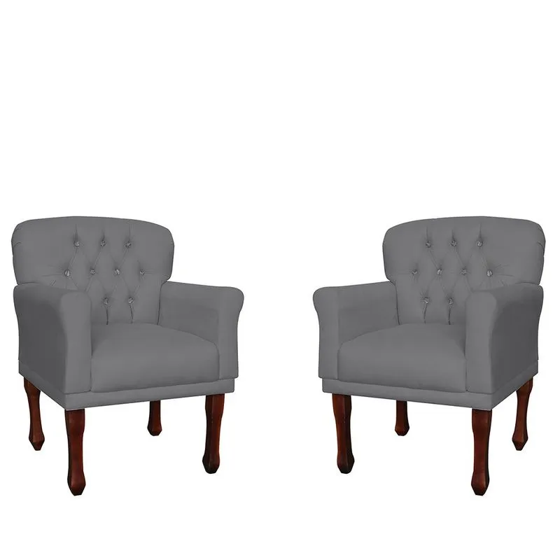 Kit 2 Poltronas Decorativa Sala, Recepção Anita Suede Cinza