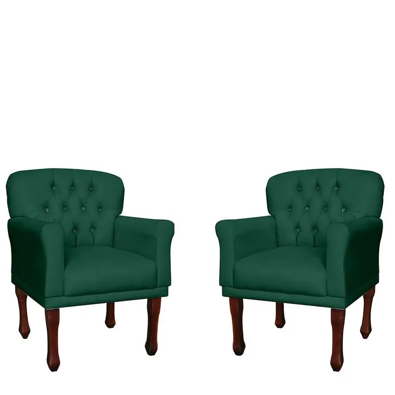 Kit 2 Poltronas Decorativa Sala, Recepção Anita Suede Verde