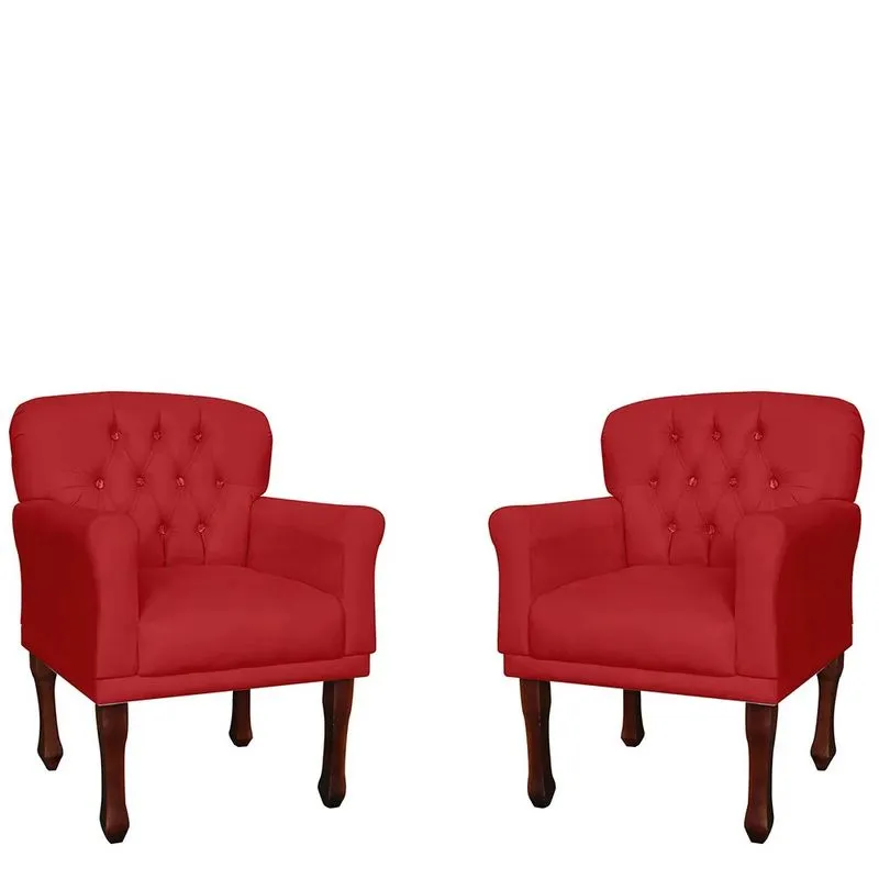Kit 2 Poltronas Decorativa Sala, Quarto Anita Suede Vermelho