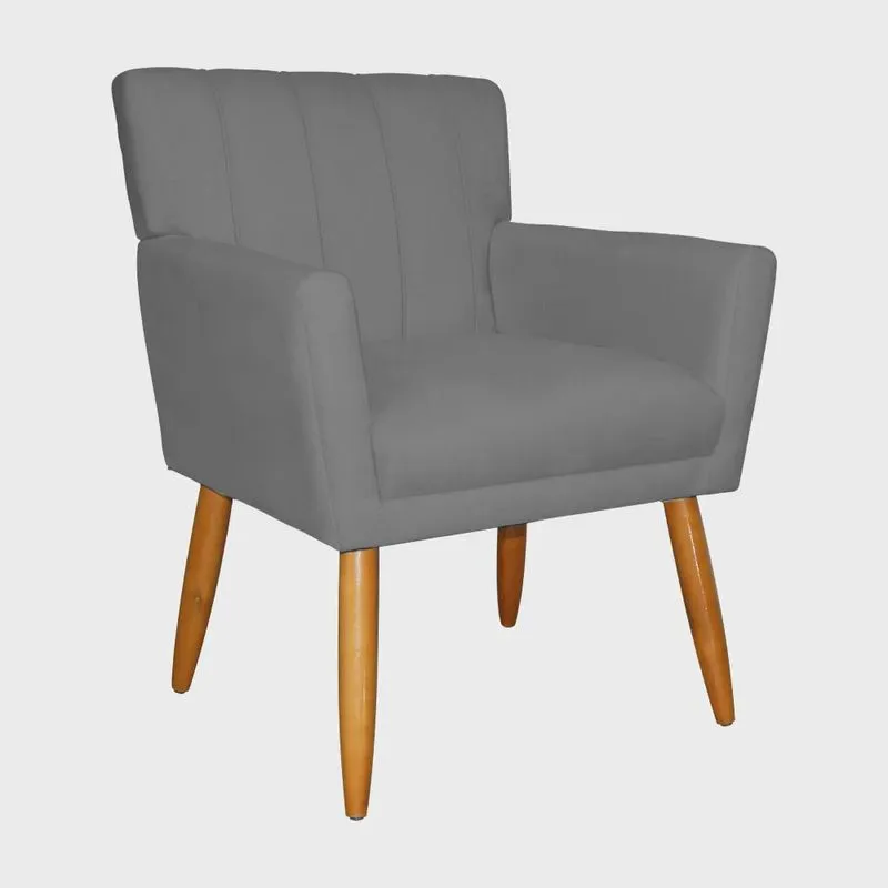 Poltrona Decorativa Cecilia Pés Palito Suede Cinza - ds Estofados