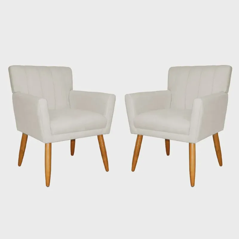 Kit 02 Poltronas Decorativas Cecilia Pés Palito Suede Bege - ds Estofados