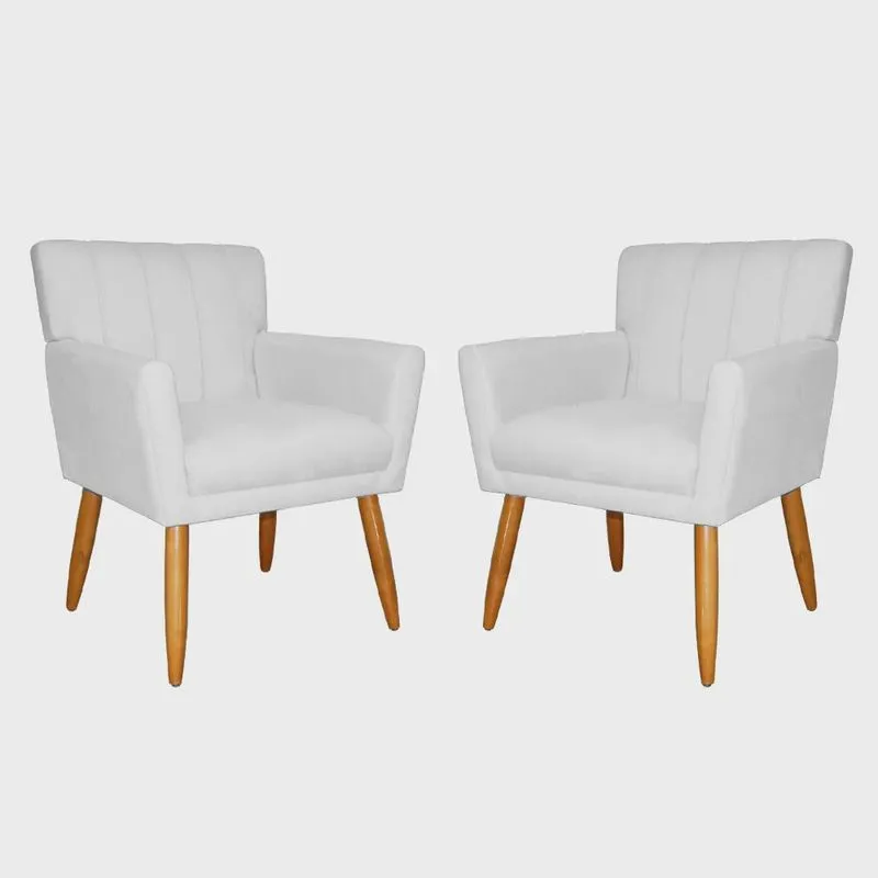 Kit 02 Poltronas Decorativas Cecilia Pés Palito Suede Branco - ds Estofados