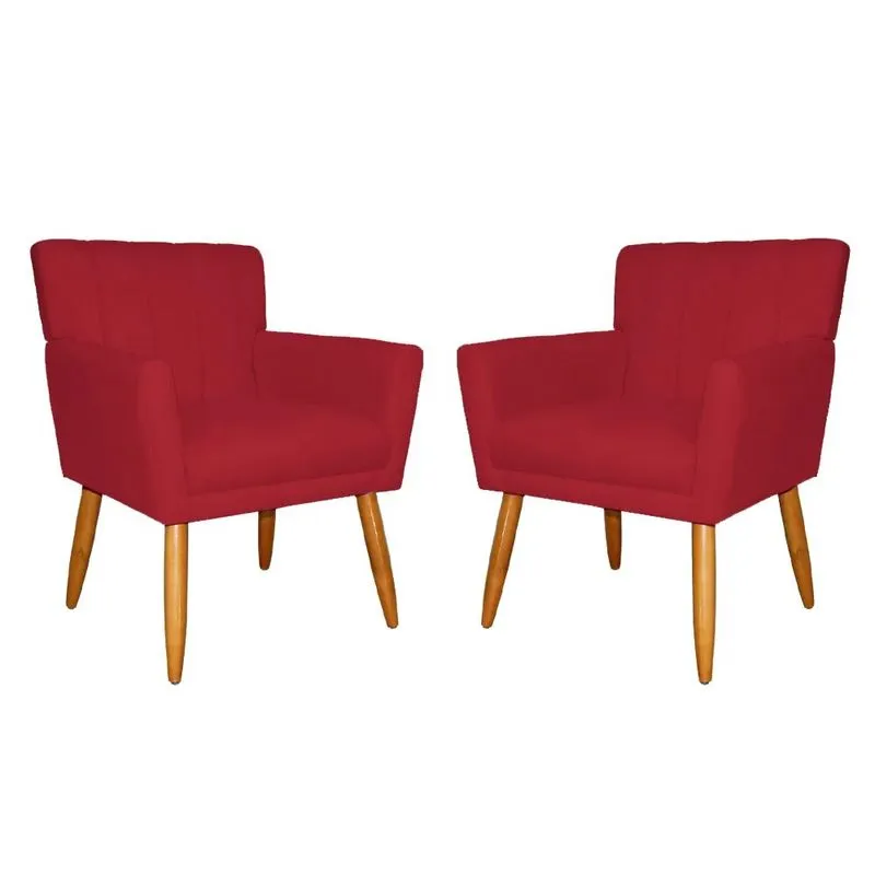 Kit 2 Poltronas Decorativa para Sala Cecília Suede Vermelho