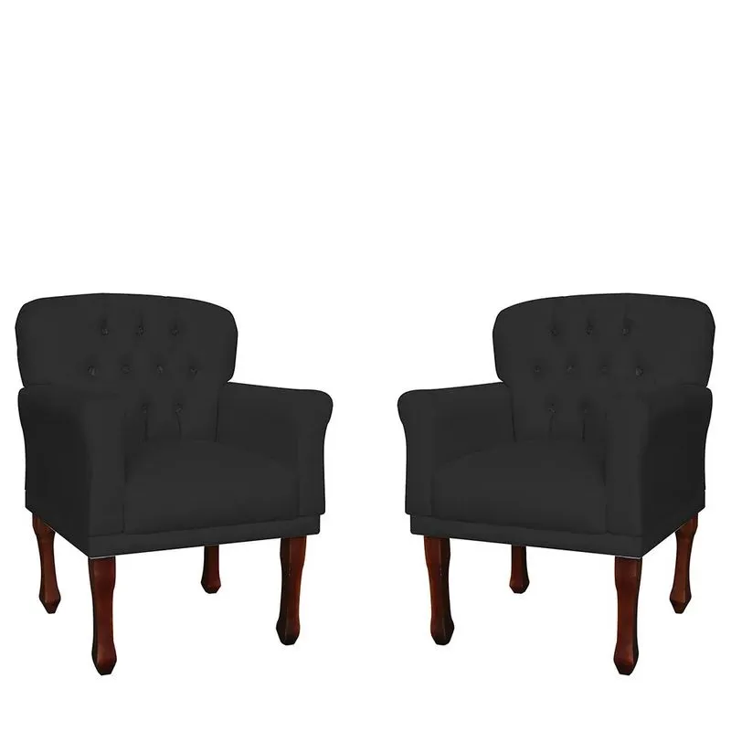 Kit 2 Poltronas Decorativa Sala, Recepção Anita Suede Preto