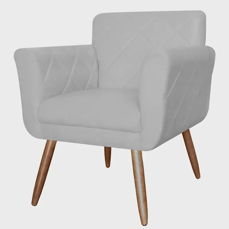 Poltrona Decorativa Isabela em Tressê Pés Palito Suede Branco - ds Estofados