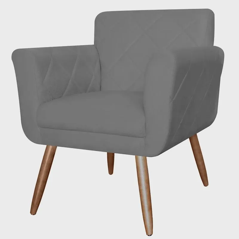 Poltrona Decorativa Isabela em Tressê Pés Palito Suede Cinza - ds Estofados