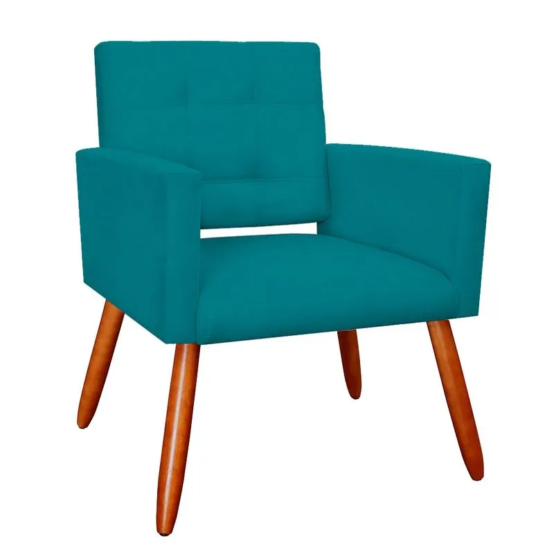 Poltrona Decorativa Camila Pés Palito Suede Azul Turquesa - ds Estofados