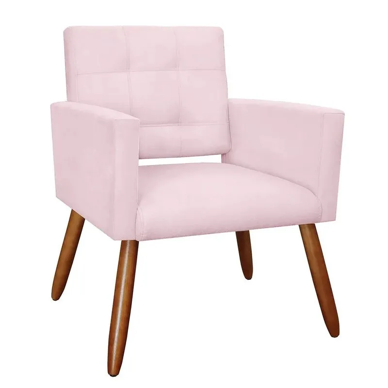Poltrona Decorativa Sala, Escritório Camila Suede Rosa Bebê