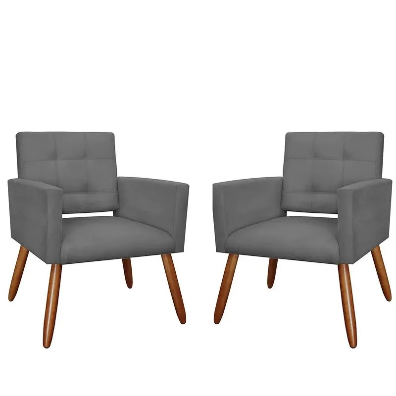 Kit 2 Poltronas Decorativa Sala Recepção Camila Suede Cinza