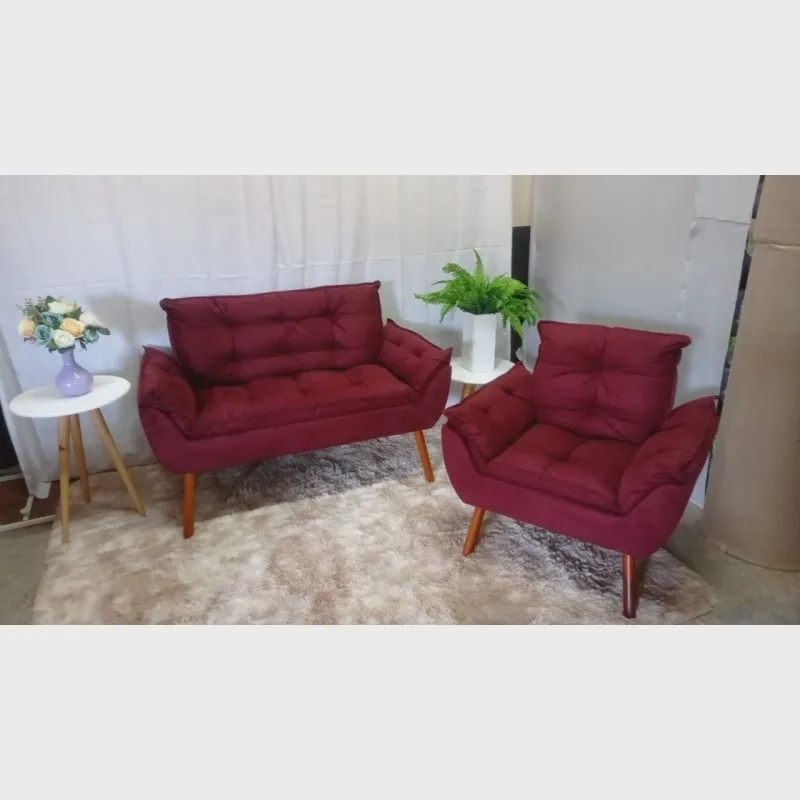 Kit com 01 Poltrona Opala + 01 Namoradeira Suede Bordo- Modena Decor