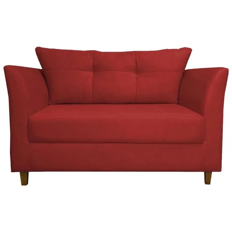 Namoradeira Sofa 2 Lugares Pes de Madeira Isis Suede Vermelho