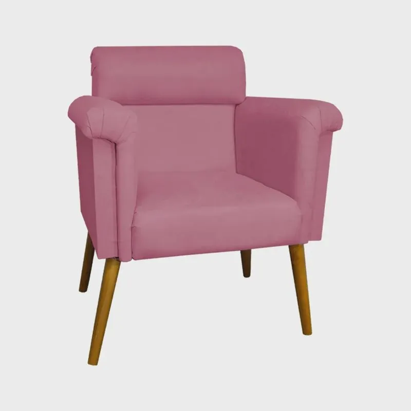 Poltrona Decorativa Elisa Pés Palito Suede Rosa - ds Estofados
