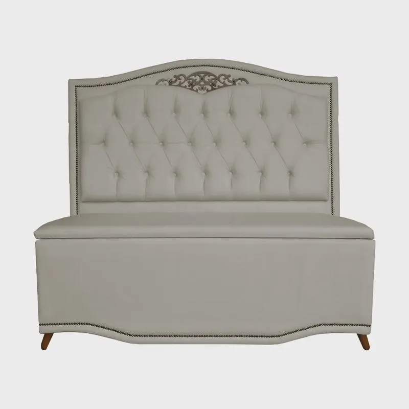 Cabeceira mais Calçadeira Solteiro 90cm Para Cama Box Greta Suede Bege - ds Estofados