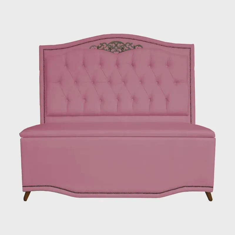 Cabeceira mais Calçadeira Solteiro 90cm Para Cama Box Greta Suede Rosa - ds Estofados