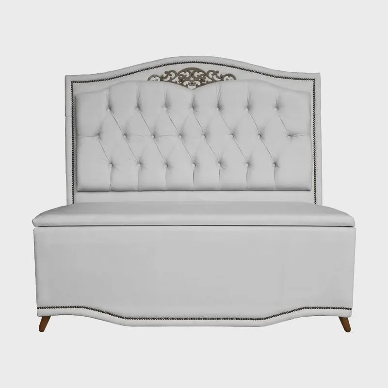 Cabeceira mais Calçadeira Casal Queen 160cm Para Cama Box Greta Suede Branco - ds Estofados